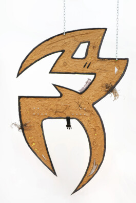 Edoardo Caimi's artwork TY, 2019, made of clay, straw, steel and nylon on plexiglass, 117 × 77 × 1,5 cm Installation view of last exhibition at the gallery