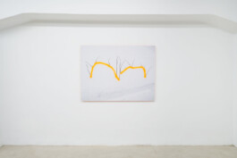 Edoardo Caimi, Signals to get lost II, 2019 FineArt Giclée printing and spray paint on Hahnemühle 308 g/m² paper, mounted on 2 mm aluminum 90 × 120 cm Installation view of last exhibition at the gallery