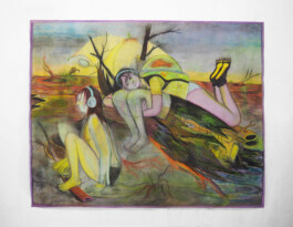 Giuliana Rosso, Stiamo bene negli acquitrini, 2023, chalk and charcoal on paper, 200 × 160 cm Installation view of last exhibition at the gallery