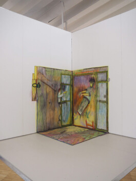 Giuliana Rosso's artwork Tree House, 2023, chalk and charcoal on paper, 200 x 300 x 150 cm Installation view of last exhibition at the gallery