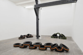 Edoardo Caimi, B.L.I.S.S., Installation view at T293, Rome, 2019, sculptures made of types and spray paint Installation view of last exhibition at the gallery