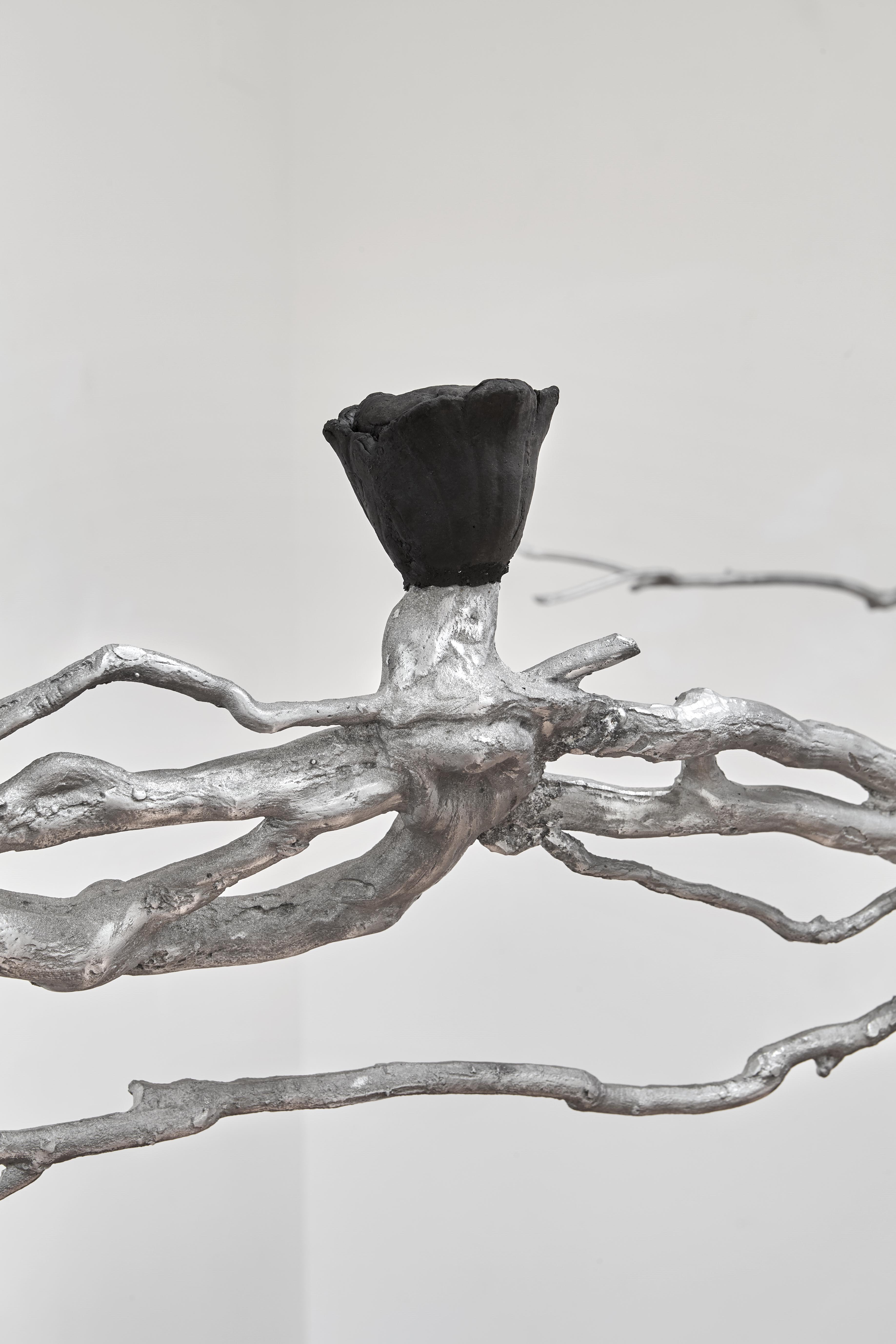 Nicola Ghirardelli, Se non bruciamo come si illuminerà la notte? (II), 2022, terracotta with bucchero technique and aluminum, 250x60x40 cm (detail) Installation view of last exhibition at the gallery