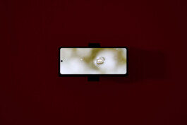 Marina Cavadini, Wriggling, 2022 video (00'51’’ looped) played on Samsung Galaxy Fold4 Edition of 3, nature Installation view of last exhibition at the gallery