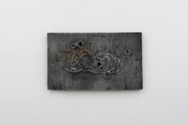 Nicola Ghirardelli, Petricore, 2024 Terracotta finished with bucchero technique, silver and iron 40 × 27 × 10 cm; the artworks are produced using the bucchero technique - a firing process in the absence of oxygen, which, thanks to the combustion of wood, branches and sawdust, allows ferrous oxide to develop, producing a characteristic metallic black colour on the sculptures. Installation view of last exhibition at the gallery