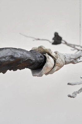 Nicola Ghirardelli, Se non bruciamo come si illuminerà la notte? (II), 2022, terracotta with bucchero technique and aluminum, 250x60x40 cm (detail) Installation view of last exhibition at the gallery